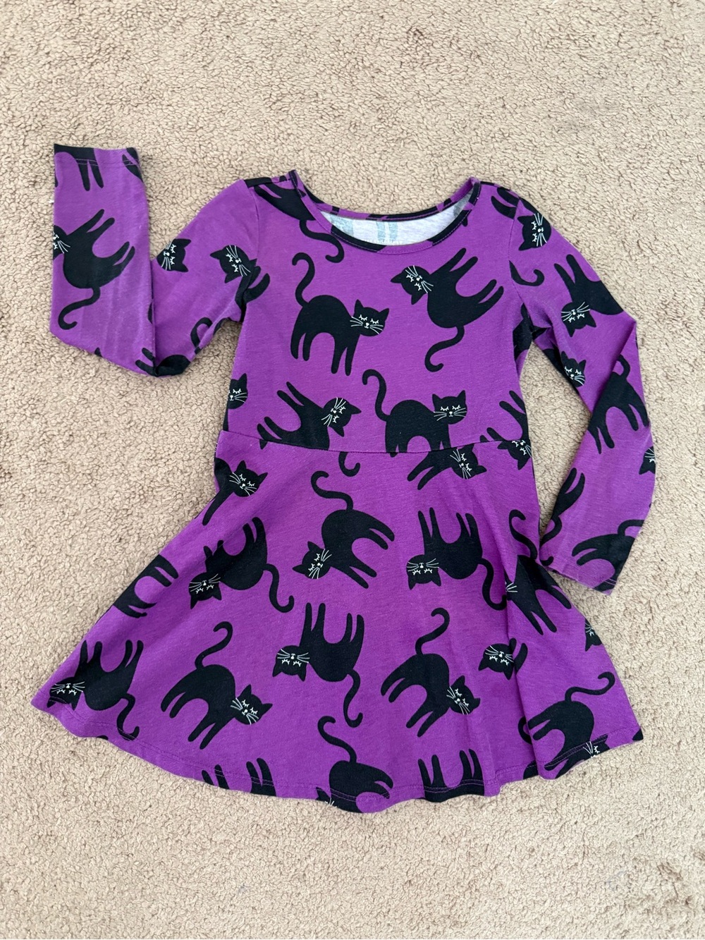 The Children's Place Purple Dress with Black Cat Print Long Sleeve Halloween
